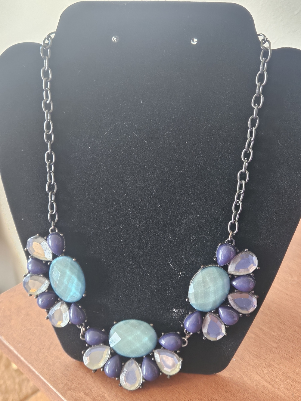 Charming Charlie Blue Floral Bib Necklace
